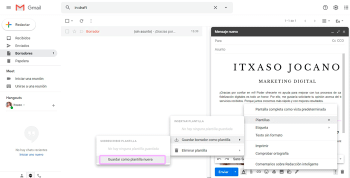 Gmail Guardar Plantilla